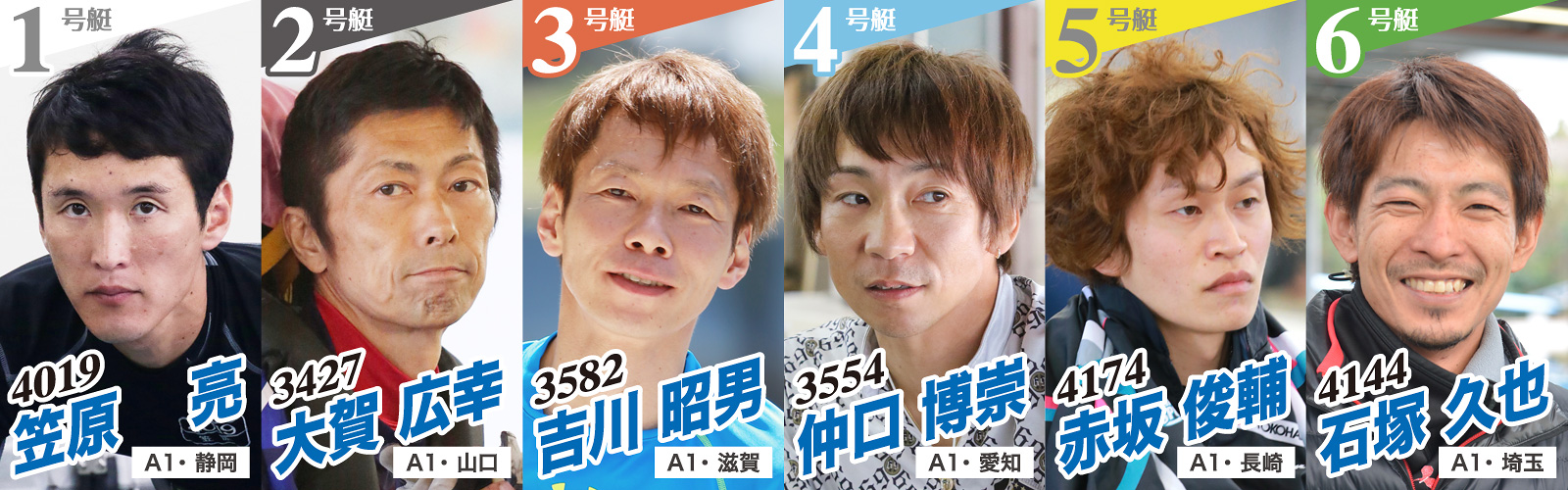 4019笠原亮 3427大賀広幸 3582吉川昭男 3554仲口博崇 4174赤坂俊輔 4144石塚久也